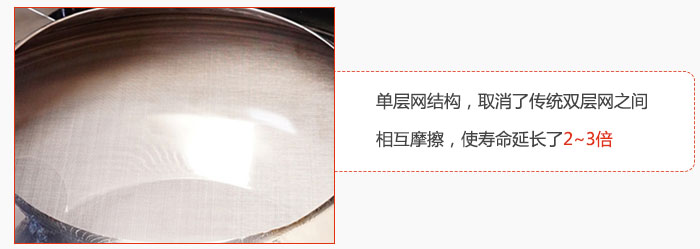 單層網(wǎng)結(jié)構(gòu)，取消了傳統(tǒng)雙層網(wǎng)之間相互摩擦，使壽命延長了2~3倍