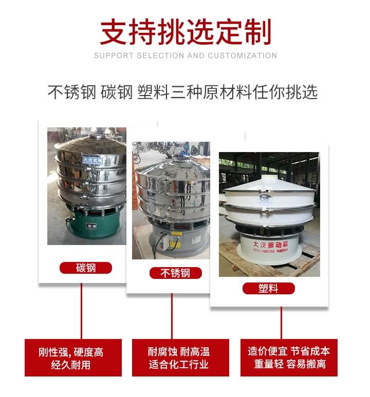 旋振篩可配置一到四層的篩網(wǎng)。旋振篩的篩分效率高，篩分精度高，篩分率高達(dá)96%。
