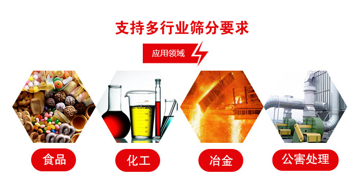旋振篩適用的行業(yè)：食品行業(yè)，化工行業(yè)，冶金行業(yè)，公害處理等。